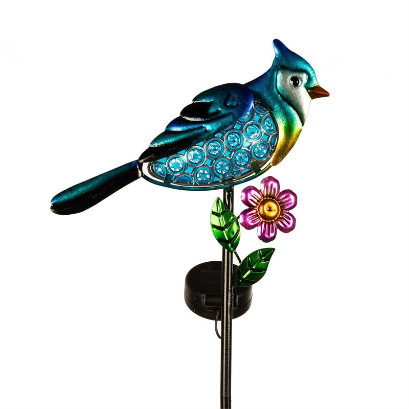 35"H Solar Garden Stake, Jeweled Blue Jay & Cardinal, Set of 2