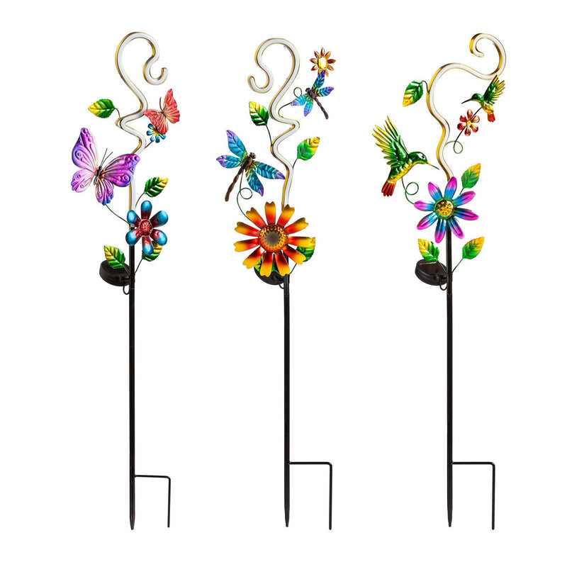 36"H Solar Garden Stake, Neon Pollinator