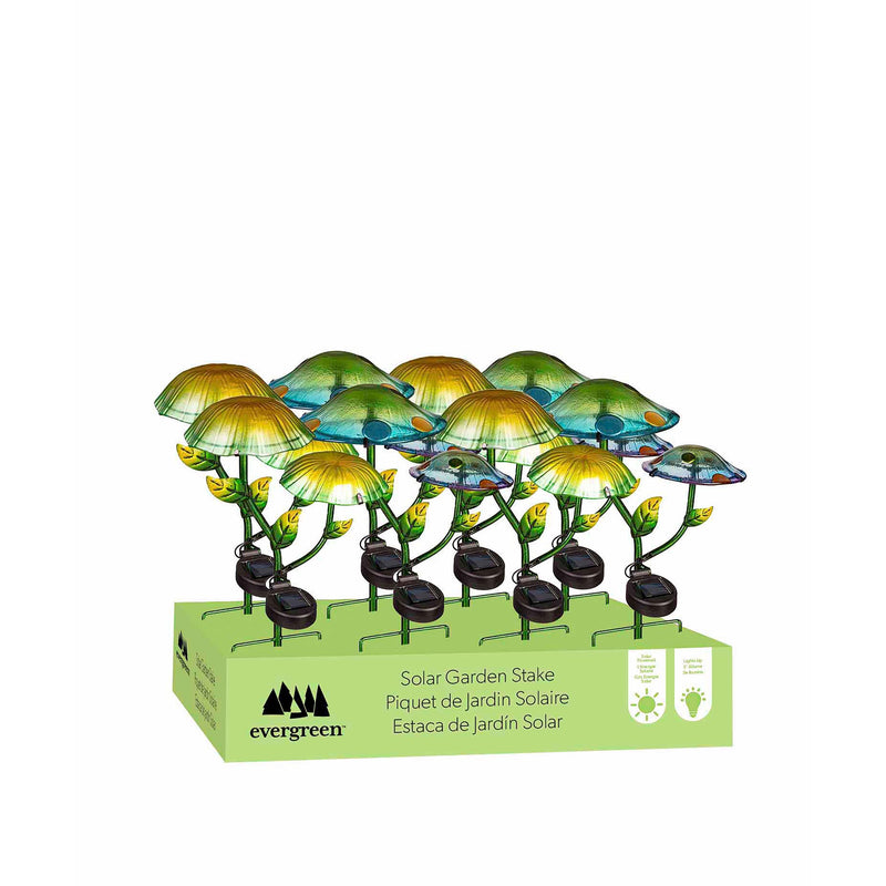 Garden of Wonder Garden Stake, Solar Glass Mushroom, 16"H
