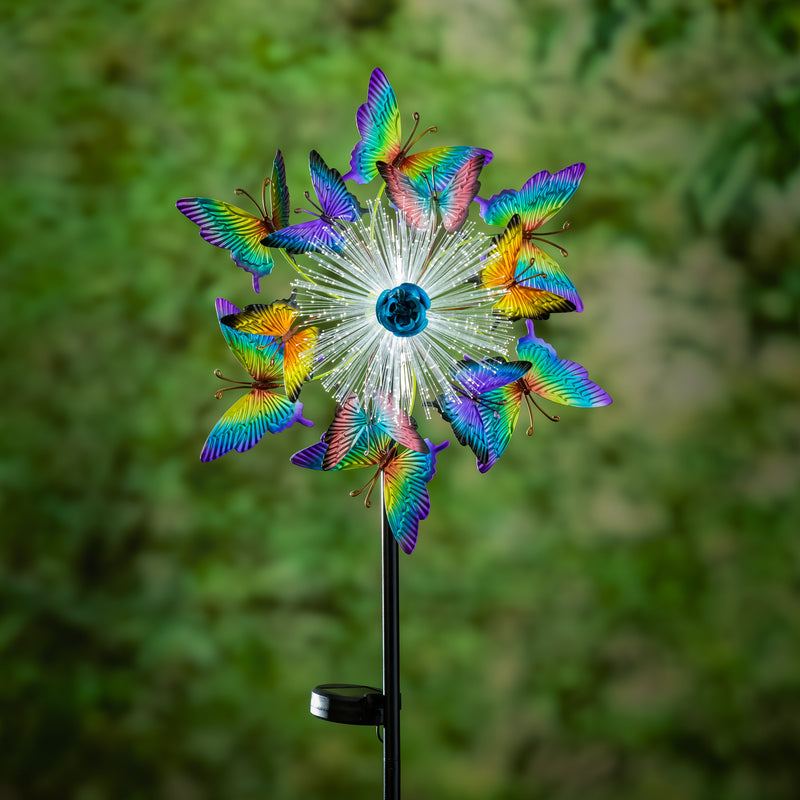 Evergreen Wind,Solar Fiber Optic Butterfly Wind Spinner,13.78x5.91x58.27 Inches