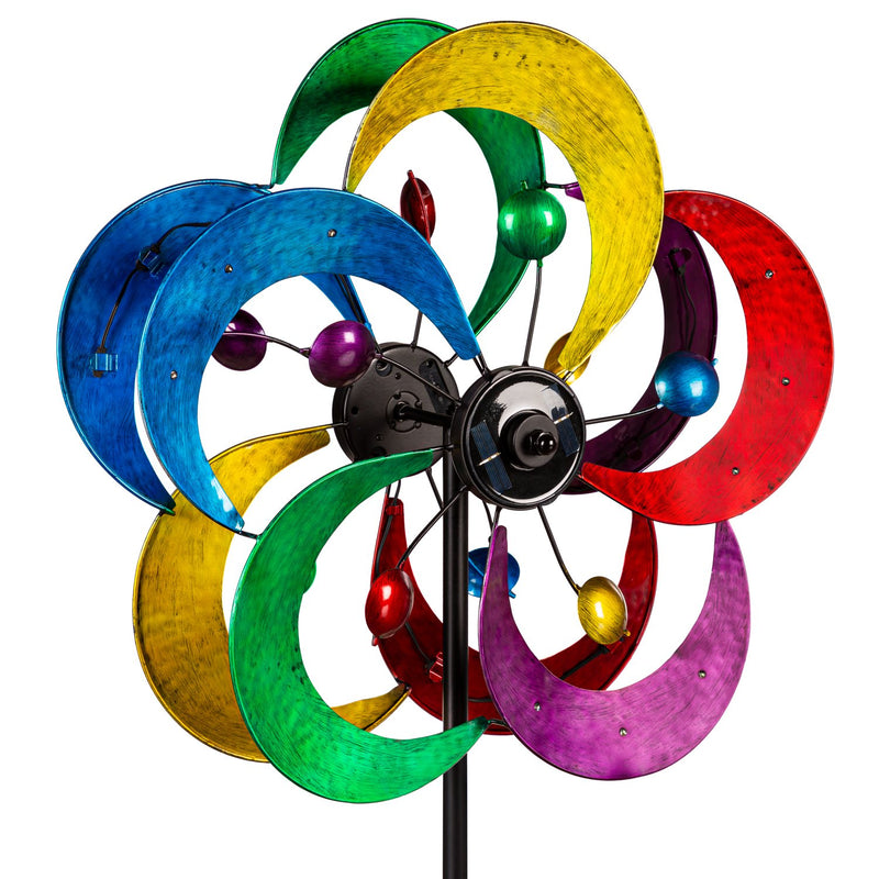 Evergreen Wind,75"H Solar Multi Color Wave Wind Spinner,22x10.25x74 Inches