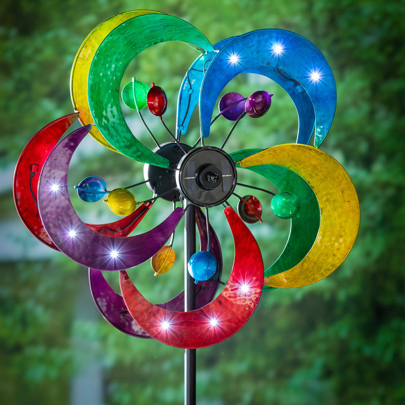 Evergreen Wind,75"H Solar Multi Color Wave Wind Spinner,22x10.25x74 Inches