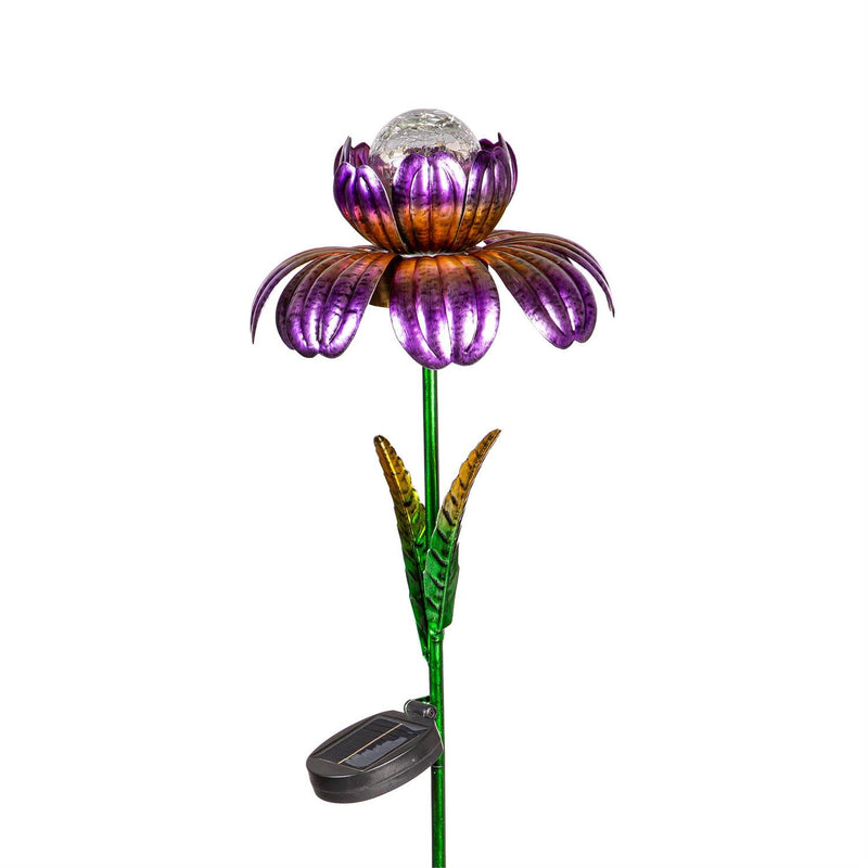 Solar Garden Stake, Spinning Purple Flower