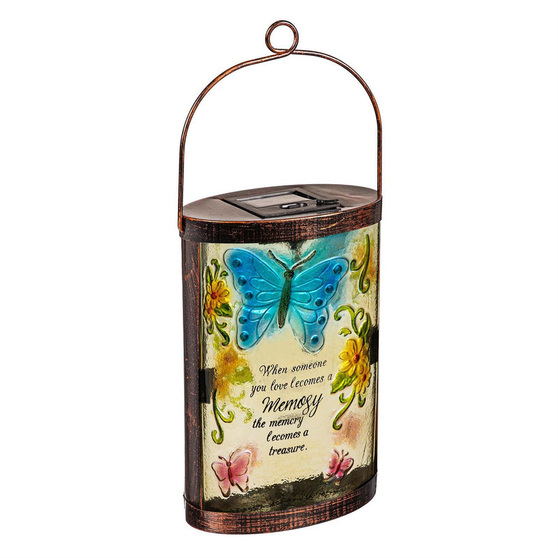 Memorial Butterfly Hand Painted Solar Lantern, 10"H