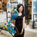 Palm Beach Garden Statue, Solar Metal Vibrant Peacock, 33"H