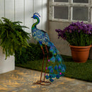 Palm Beach Garden Statue, Solar Metal Vibrant Peacock, 33"H