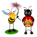 Pollinator Garden Statue, Solar Metal Bee & Ladybug With Fiber Optic, 2 Asst.,, 14"H