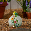 Solar Bird Sitting On Floral Orb Statue, 8"H