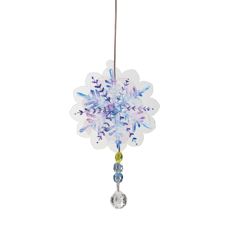 Season to Sparkle Mobile, White Light Solar Mobile, Frosted Snowflake, 26"H