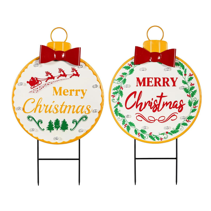 Joyful Traditions Garden Stake, Solar Garden Stake, Merry Christmas Ornament, 27"H, Asst of 2
