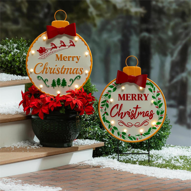 Joyful Traditions Garden Stake, Solar Garden Stake, Merry Christmas Ornament, 27"H, Asst of 2