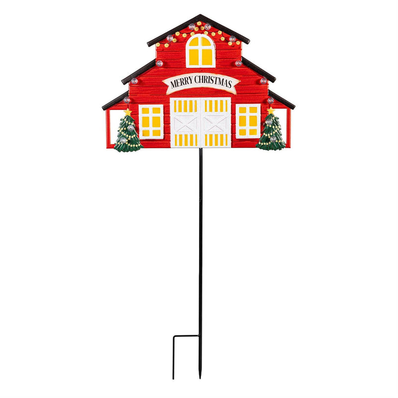 Holiday Poinsettia Garden Stake, Solar Garden Stake, Holiday Barn, 36"H, Asst of 3