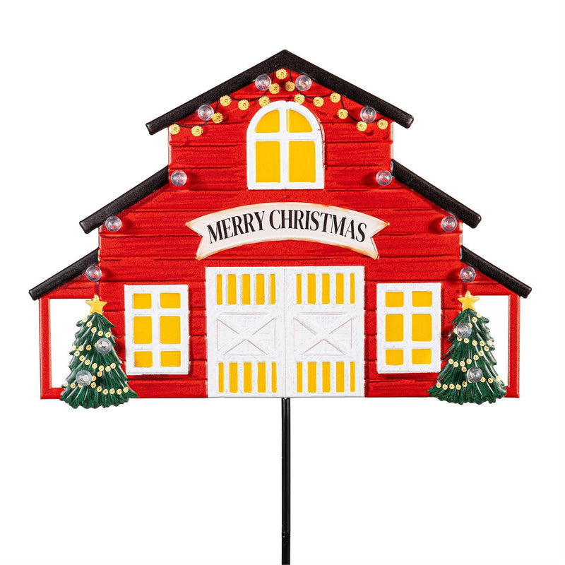 Holiday Poinsettia Garden Stake, Solar Garden Stake, Holiday Barn, 36"H, Asst of 3