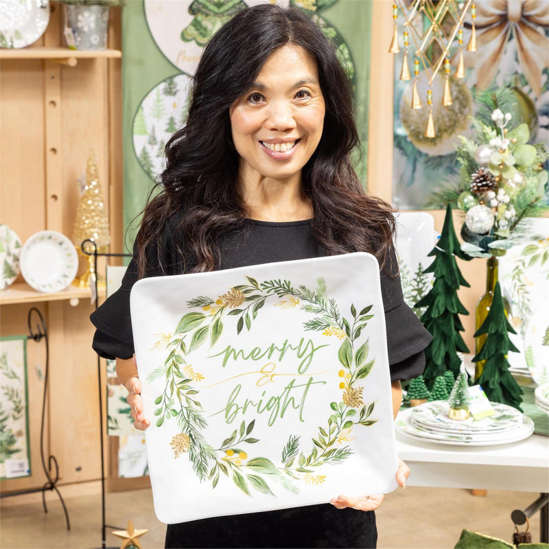 Shades of Green Platter Square Platter, 13.5"