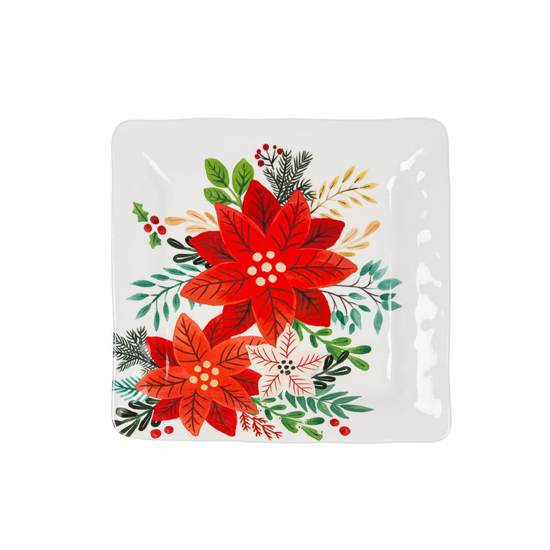 Evergreen Home Accents,13.75" Melamine Square Platter, Holiday Greenhouse,13.8x13.8x1.25 Inches