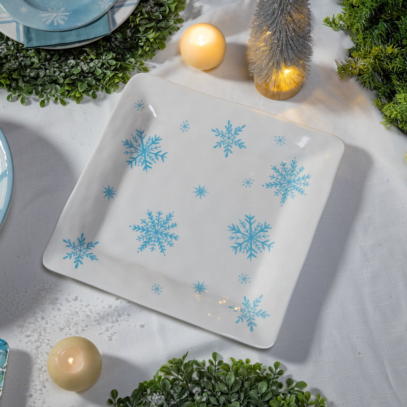 Evergreen Home Accents,13.75" Melamine Square Platter, Winter Frost,13.8x13.8x1 Inches