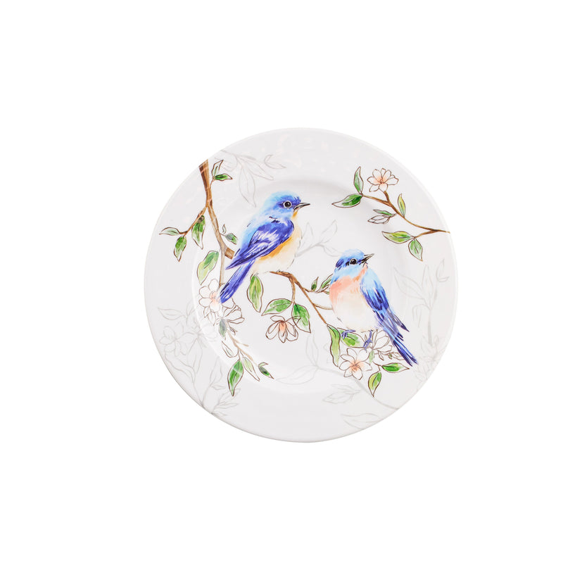 Evergreen Home Accents,9" Melamine Salad Plate, Birds in Blooms,8.93x8.93x1 Inches