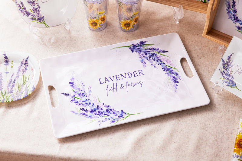 Evergreen Home Accents,18.5" Melamine Rectangular Tray, Lavender Fields,18.6x12x0.67 Inches