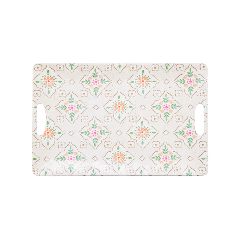 Evergreen Home Accents,18.5" Melamine Rectangular Tray, Birds in Blooms,18.6x12x0.67 Inches