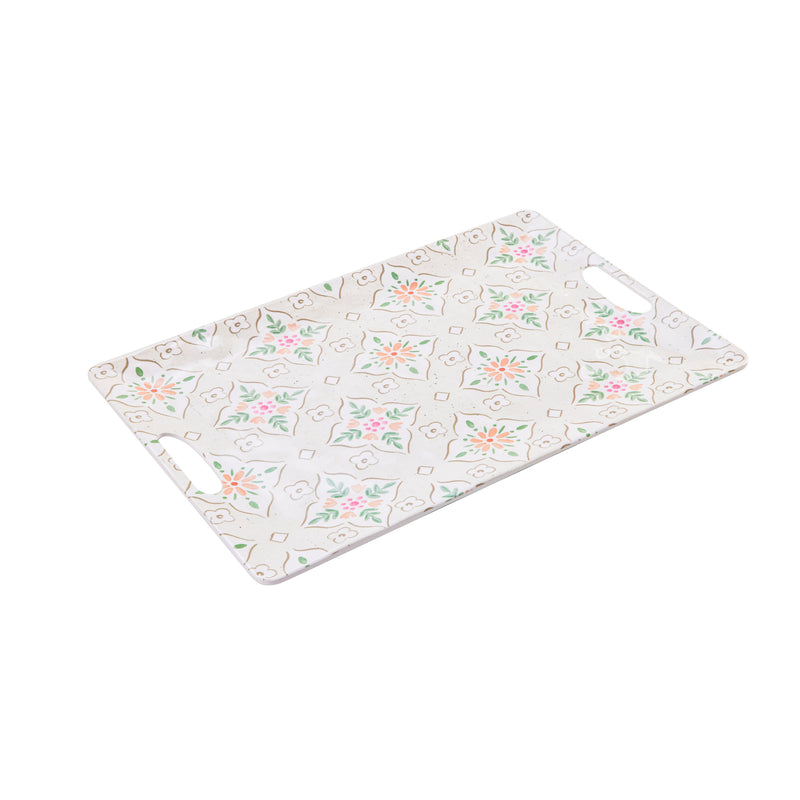 Evergreen Home Accents,18.5" Melamine Rectangular Tray, Birds in Blooms,18.6x12x0.67 Inches