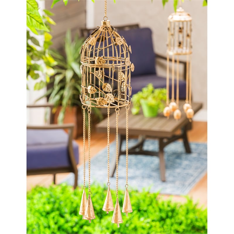 Decorative Bird Cage Wind Chime with Botanical Details, 2 Asst.,2wc1840