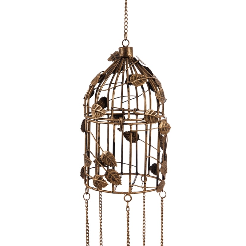 Decorative Bird Cage Wind Chime with Botanical Details, 2 Asst.,2wc1840