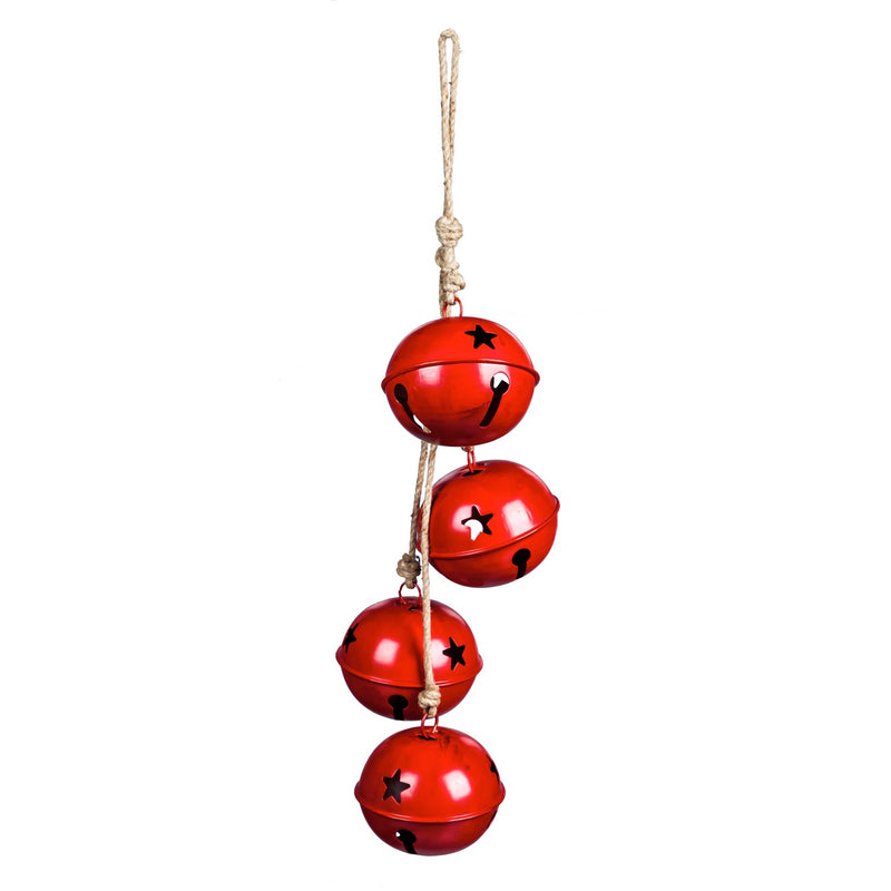 Evergreen Wind,33"H Oversized Red Jingle Believe Bell Chime,5.5x5.5x33 Inches