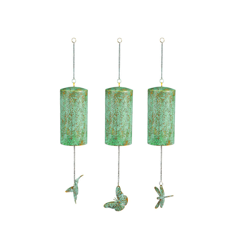 Evergreen Wind,Hammered Metal Wind Bell with Gold and Verdigris Artisan Finish, 3 ASST,3x3x7 Inches