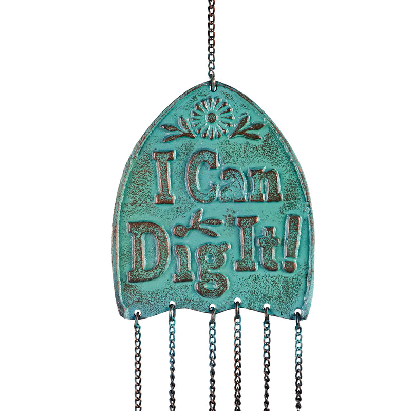 Artisan Cast Aluminum Wind Chime Mobile, I Can Dig It with Florals,2wc2015