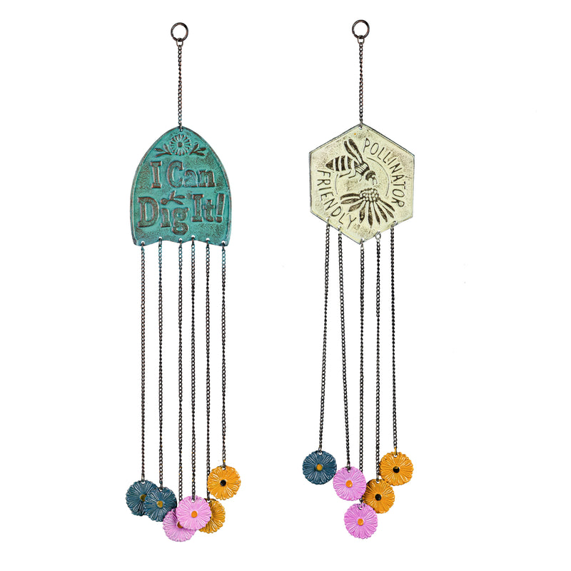 Artisan Cast Aluminum Wind Chime Mobile, I Can Dig It with Florals,2wc2015