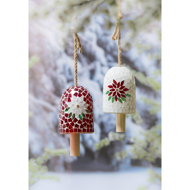 Poinsettia Mosaic Bell Chime, 2 ASST.
