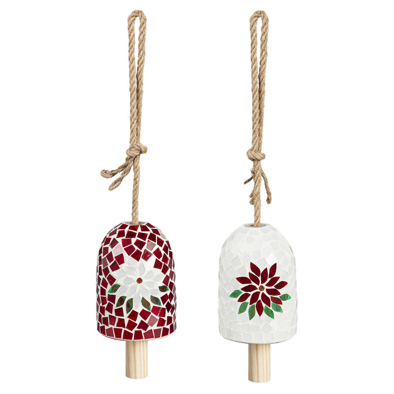 Poinsettia Mosaic Bell Chime, 2 ASST.,2wc2085