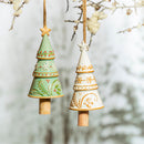 Christmas Tree Ceramic Hanging Bell, Asst of 2