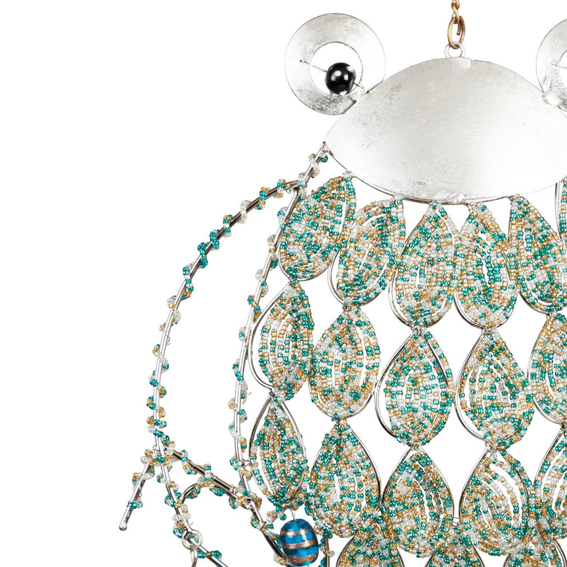 Metal and Beaded Glass Frog Hanging Garden Décor