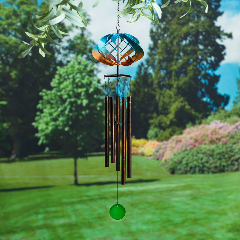 Evergreen Wind,Orange & Blue Wind Spinner Wind Chime,7.48x7.48x35.4 Inches