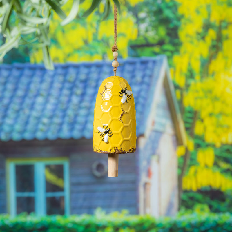 Evergreen Wind,Bee Hive Ceramic Garden Bell with Rope,4.75x4.75x8.25 Inches