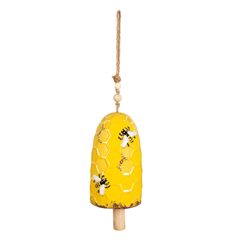 Evergreen Wind,Bee Hive Ceramic Garden Bell with Rope,4.75x4.75x8.25 Inches