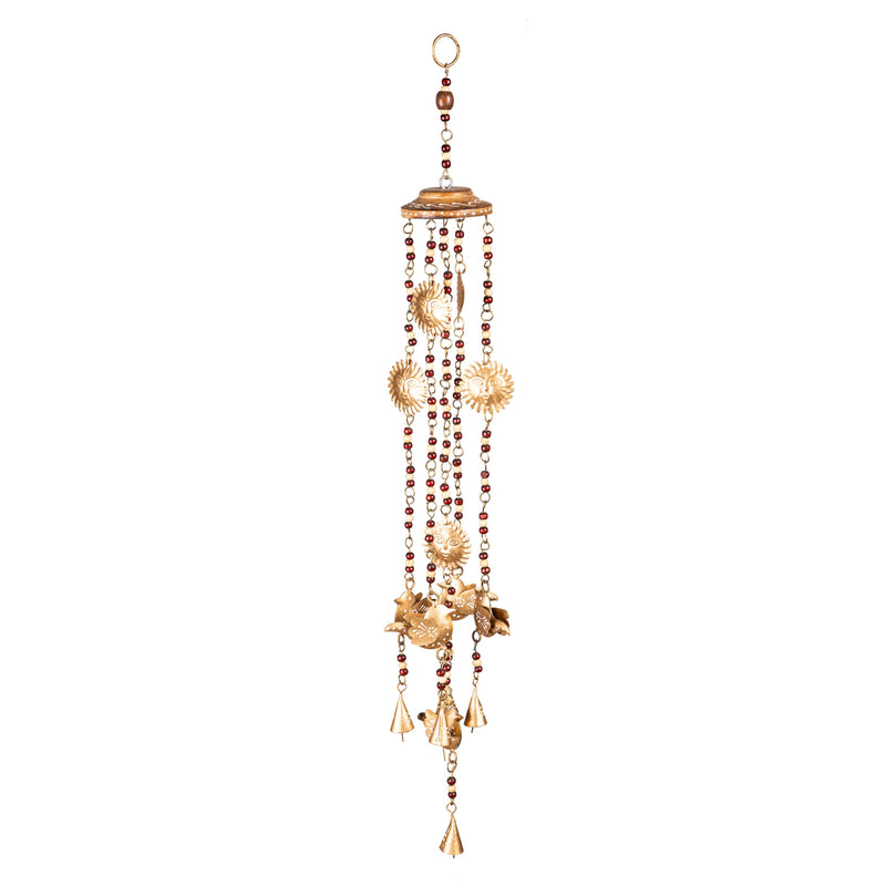 Evergreen Wind,Gold Metal & Wood Sun Wind Chime,4x4x30 Inches