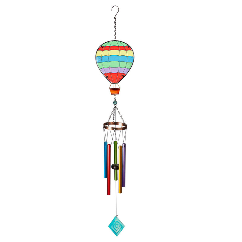 Evergreen Wind,Muti-Color Stained Glass Hot Air Balloon Wind Chime,5.9x3.93x38 Inches