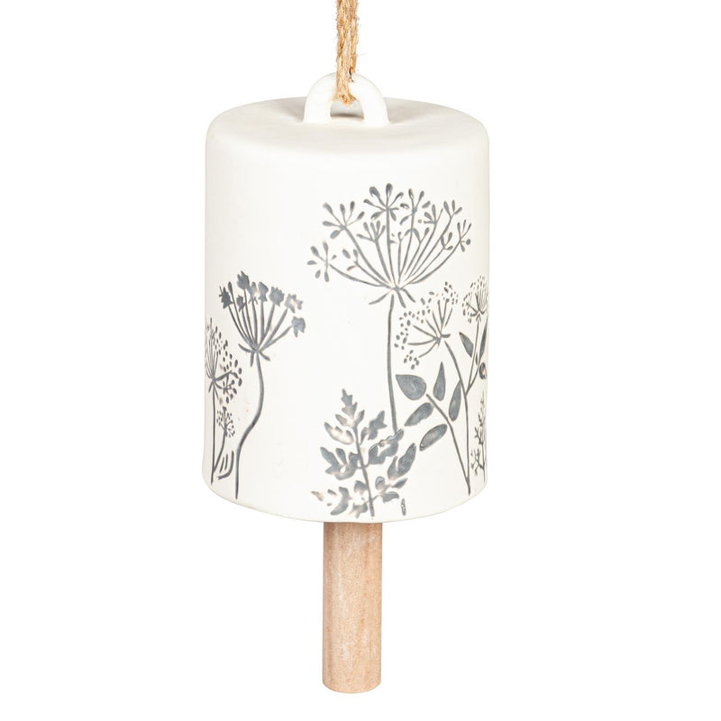 Garden of Wonder Garden Bell, Ceramic Bell with Rope, Dandelion & Fern Leaves, Set of 2