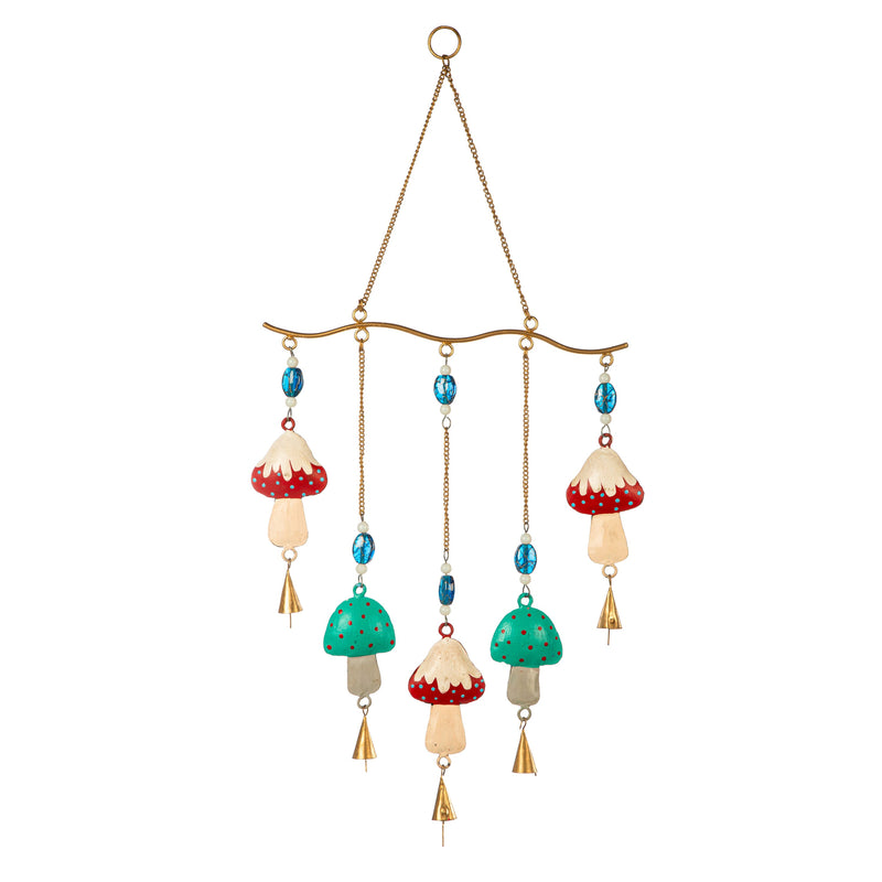 Evergreen Wind,Hand-Painted Mushroom Wind Chime,13x1x31 Inches