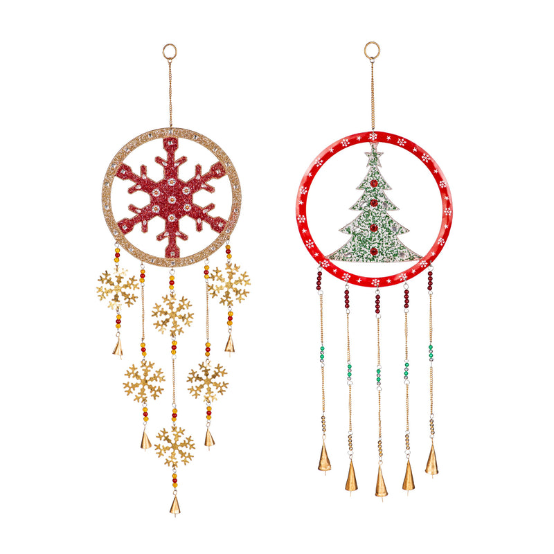 Evergreen Wind,36" Metal Beaded Holiday Wind Chime,11x1x36 Inches