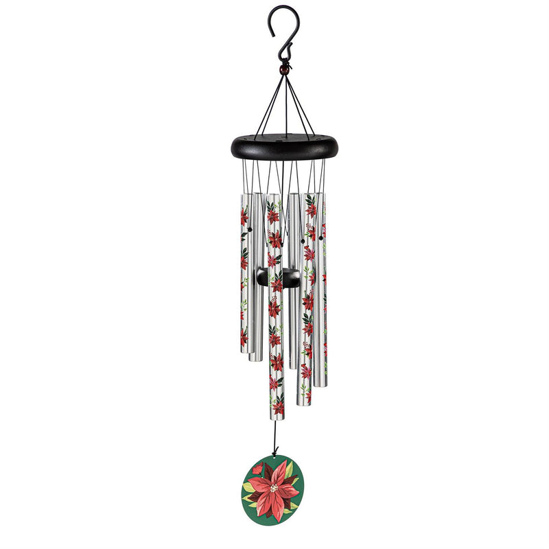 Avria Garden Accent, Printed Wind Chime, Vibrant Poinsettias, 27"
