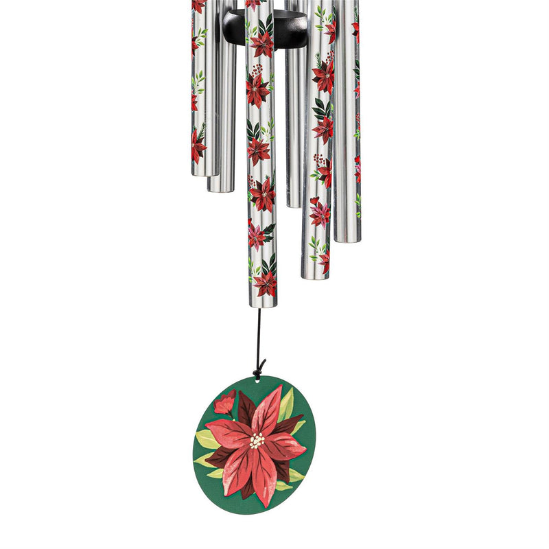 Avria Garden Accent, Printed Wind Chime, Vibrant Poinsettias, 27"