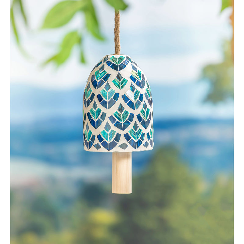 Teal, Blue, & White Mosaic Bell Chime,2wc813