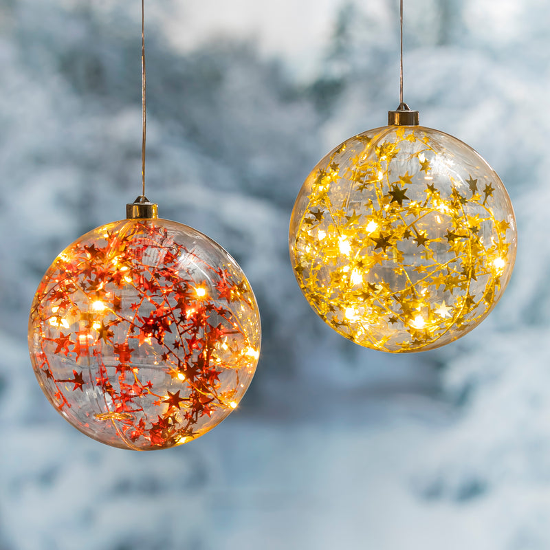 Clear Hanging Ornament with LED Tinsel, Asst of 2,2wc832