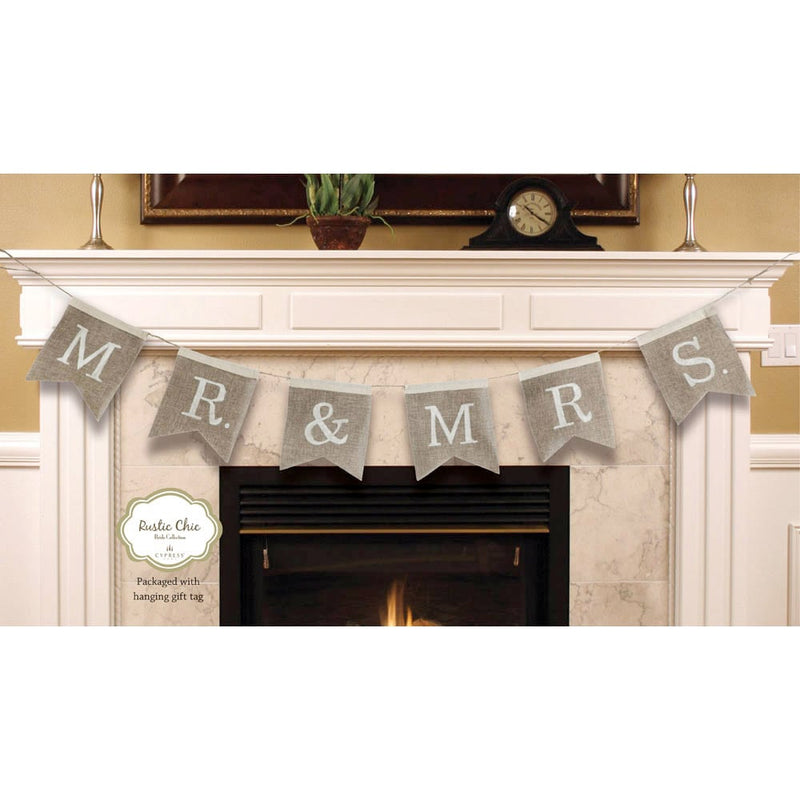 Evergreen Home Accents,Mr & Mrs. Burlap Bunting Banner,8.2x66.9x0.4 Inches