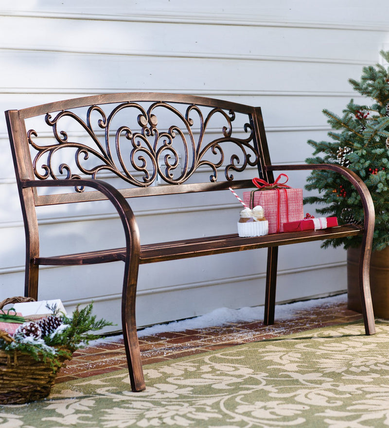 Evergreen Garden Accents,Blooming Garden Metal Bench,50x17.5x34.5 Inches