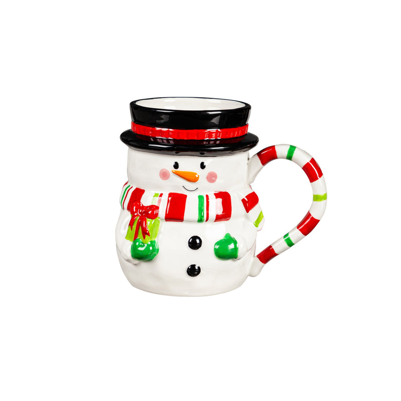 Evergreen Home Accents,Ceramic Cup, 16 OZ, Shaped Snowman,5.25x3.63x4.38 Inches