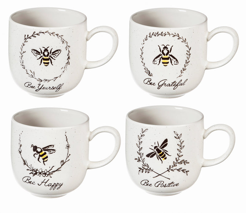 Evergreen Tabletop,Ceramic Cup, 12 OZ, Bee Sayings, 4 Asst,5x3.62x3.62 Inches